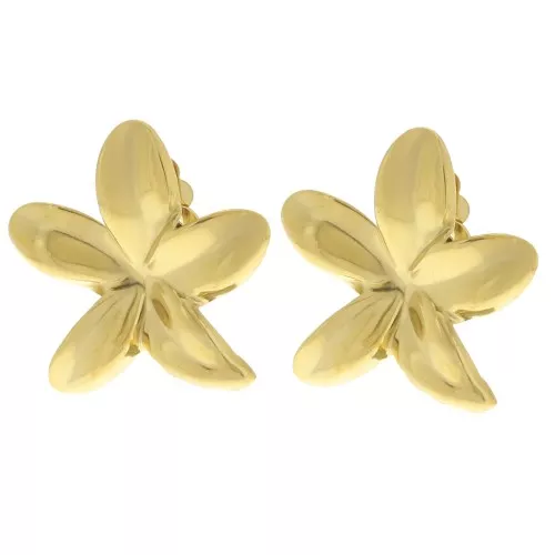 Tiare flor clips de oído 38 mm - Acero inoxidable 304L Dorado x2