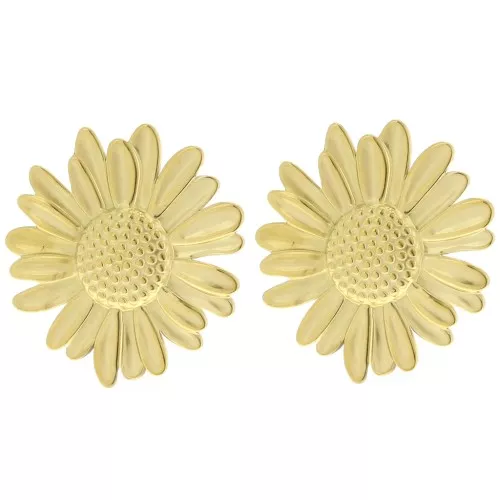 Clip de oreja flor margarita 44 mm - Acero inoxidable 304L Dorado x2