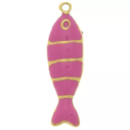 Colgante pez 22x6,5 mm con resina epoxi - Acero inoxidable 304L Dorado - Magenta x1