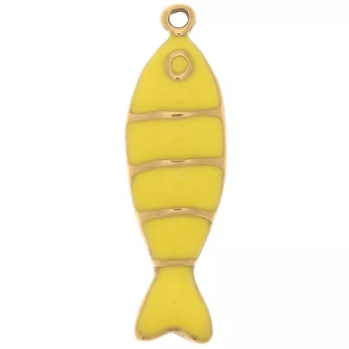 Colgante pez 22x6,5 mm con resina epoxi - Acero inoxidable 304L Dorado - Amarillo x1