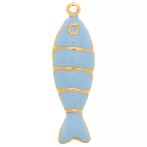 Colgante pez 22x6,5 mm con resina epoxi - Acero inoxidable 304L Dorado azul claro x1