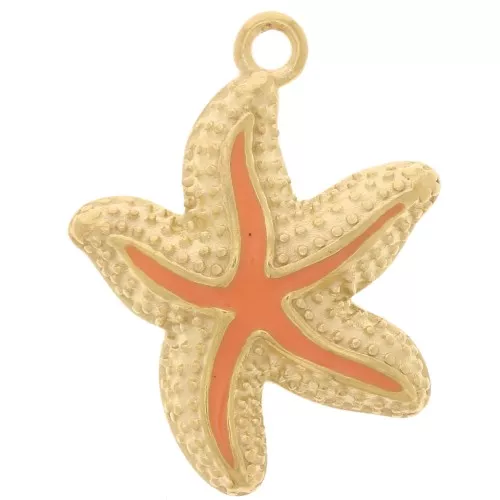 Colgante Estrella de Mar 22x19 mm resina epoxi - Acero inoxidable 304L Dorado - Naranja x1