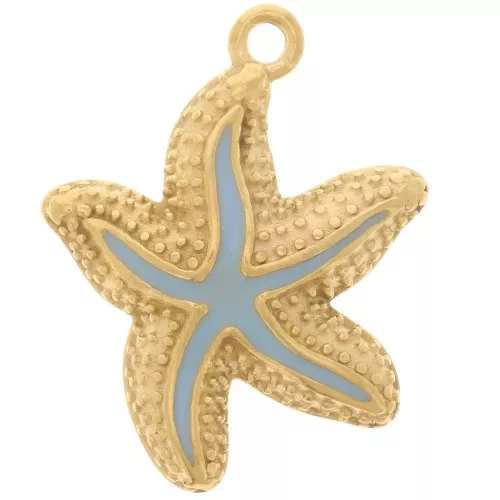 Colgante estrella de mar 22x19 mm resina epoxi - Acero inoxidable 304L Dorado azul claro x1