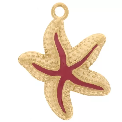 Colgante estrella de mar 22x19 mm resina epoxi - Acero inoxidable 304L Dorado - Rojo x1