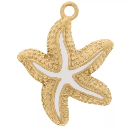 Colgante estrella de mar 22x19 mm resina epoxi - Acero inoxidable 304L Dorado - Blanco x1