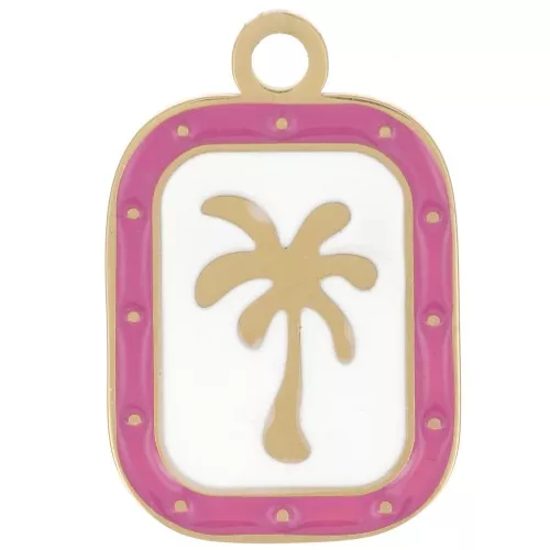 Dije Rectángulo Palma 20x13 mm - Acero inoxidable 304L Dorado - Blanco - Fucsia x1
