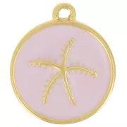 Breloque ronde étoile de mer 14 mm résine époxy - Acier inox 304L Doré - Lilas x1