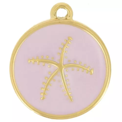 Dije Estrella de Mar Redonda 14 mm Resina Epoxi - Acero inoxidable 304 Dorado - Lila x1