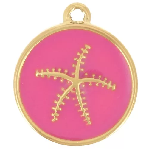 Dije estrella de mar redonda 14 mm resina epoxi - Acero inoxidable 304 Dorado - Rosa x1