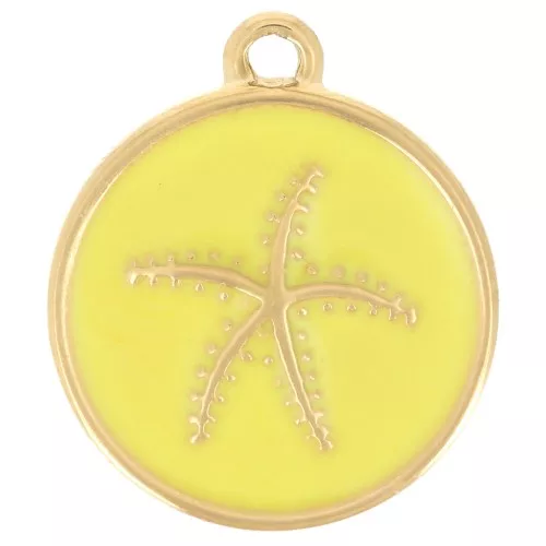 Dije estrella de mar redonda 14 mm resina epoxi - Acero inoxidable 304 Dorado - Amarillo x1