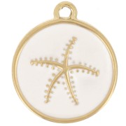 Dije estrella de mar redonda 14 mm resina epoxi - Acero inoxidable 304 Dorado - Blanco x1