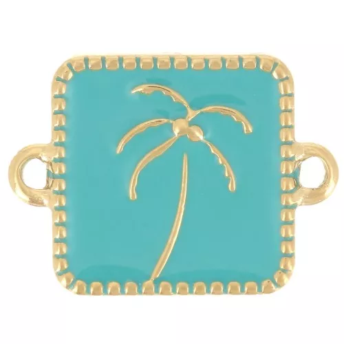 Entrepieza palmera cuadrada 16x12mm resina epoxi - Acero inoxidable 304L Dorado - Turquesa
