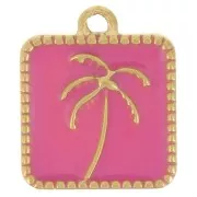 Dije palmera cuadrada 14x12 mm resina epoxi - Acero inoxidable 304L Dorado - Rosa