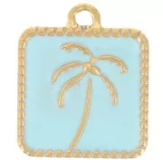 Dije palmera cuadrada 14x12 mm resina epoxi Acero inoxidable 304L Dorado azul claro