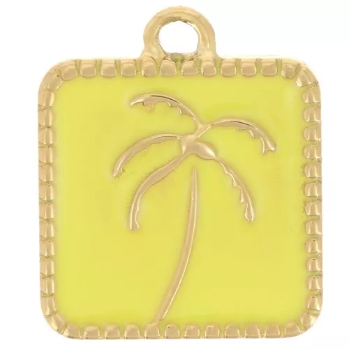 Dije palmera cuadrada 14x12 mm resina epoxi - Acero inoxidable 304L Dorado - Amarillo