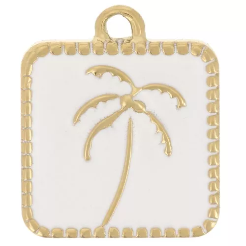 Dije palmera cuadrada 14x12 mm resina epoxi - Acero inoxidable 304L Dorado - Blanco