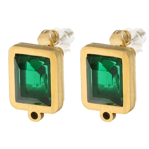 Ganchos pendientes rectangulares 13x9 mm cabujón de vidrio - Acero inoxidable 304L Dorado - Verde x2