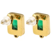 Ganchos pendientes rectangulares 13x9 mm cabujón de vidrio - Acero inoxidable 304L Dorado - Verde x2
