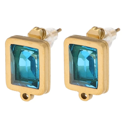 Ganchos pendientes rectangulares 13x9 mm con cabujón de vidrio - Acero inoxidable 304L Dorado - Azul x2