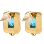 Ganchos pendientes rectangulares 13x9 mm con cabujón de vidrio - Acero inoxidable 304L Dorado - Azul x2
