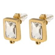 Ganchos pendientes rectangulares 13x9mm cabujón de vidrio Acero inoxidable 304L Dorado - Cristal x2