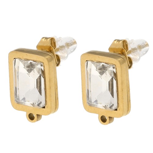 Ganchos pendientes rectangulares 13x9mm cabujón de vidrio Acero inoxidable 304L Dorado - Cristal x2