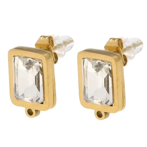 Ganchos pendientes rectangulares 13x9mm cabujón de vidrio Acero inoxidable 304L Dorado - Cristal x2