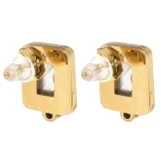 Ganchos pendientes rectangulares 13x9mm cabujón de vidrio Acero inoxidable 304L Dorado - Cristal x2