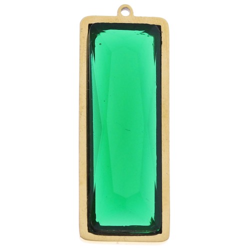 Colgantes rectangulares 35x13 mm con cabujón de vidrio - Acero inoxidable 304L Dorado - Verde x2