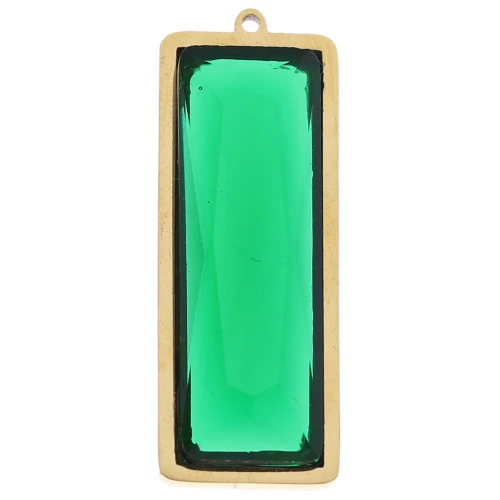 Colgantes rectangulares 35x13 mm con cabujón de vidrio - Acero inoxidable 304L Dorado - Verde x2