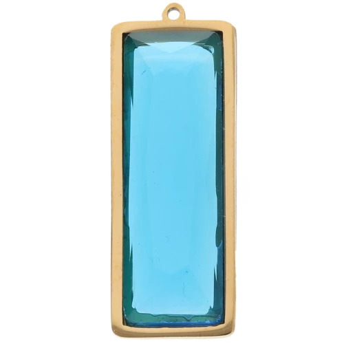 Colgantes rectangulares 35x13 mm con cabujón de vidrio - Acero inoxidable 304L Dorado - Azul x2