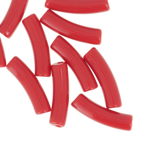 Perlas tubulares curvadas de 19x5 mm en acrílico opaco - Rojo x10