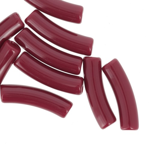Perlas de tubo curvado 19x5 mm en acrílico opaco - Lie de vin x10