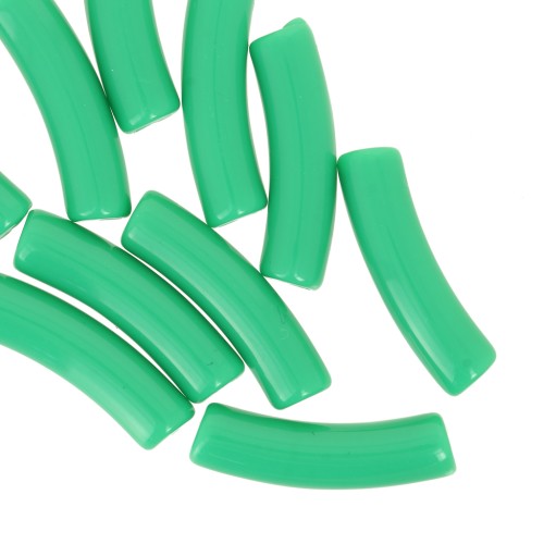 Perlas acrílicas opacas 19x5 mm tubo curvado - Verde x10