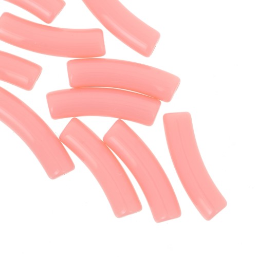 Cuentas acrílicas opacas 19x5 mm tubo curvo - Rosa té x10