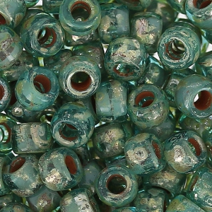 Cuentas de Rocalla Matubo 7/0 - 3,5 mm, color aguamarina Picasso, x10 g