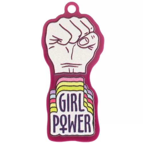 Colgante puño cerrado plexiglás 48,5x22 mm - Girl Power - Ciruela - Blanco x1