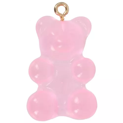 Dije de osito de acrílico transparente 31x19 mm - Rosa x1