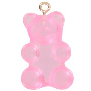 Dije de osito de acrílico transparente 31x19 mm - Rosa x1