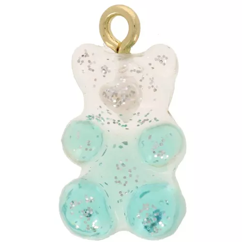 Dije de osito acrílico transparente bicolor 20x11mm - Rosa - Azul purpurina