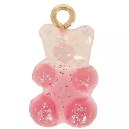 Dije de osito acrílico transparente bicolor 20x11mm - Purpurina rosa - Rojo