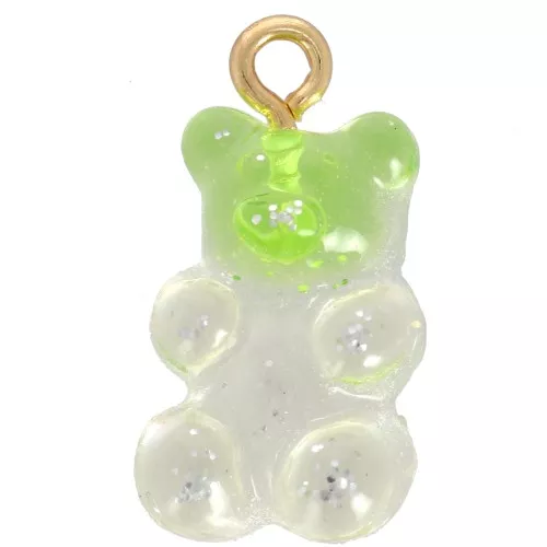 Dije de osito acrílico bicolor 20x11mm - Brillo verde - Transparente