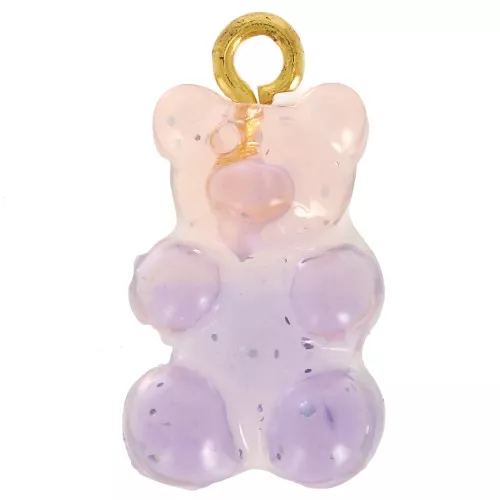 Dije de osito de acrílico transparente bicolor 20x11mm - Rosa - Purpurina violeta