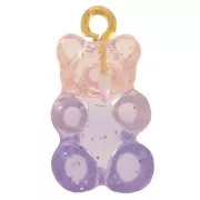 Dije de osito de acrílico transparente bicolor 20x11mm - Rosa - Purpurina violeta