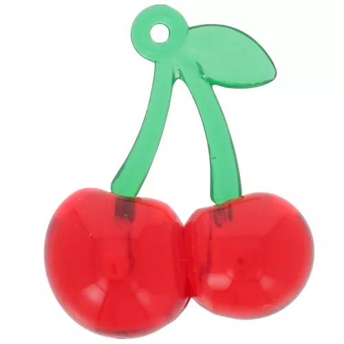 Colgante cereza 32x26 mm, acrílico - Rojo - Verde x1