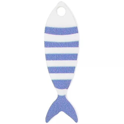 Colgante plexiglás pez rayado 32x10 mm - Blanco - Azul x1