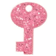 Dije de llave de plexiglás de 15x10 mm - Purpurina rosa x1