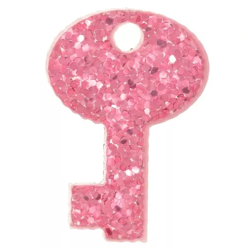 Dije de llave de plexiglás de 15x10 mm - Purpurina rosa x1