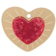 Colgante corazón de plexiglás en relieve 25x29 mm - Dorado - Purpurina roja x1