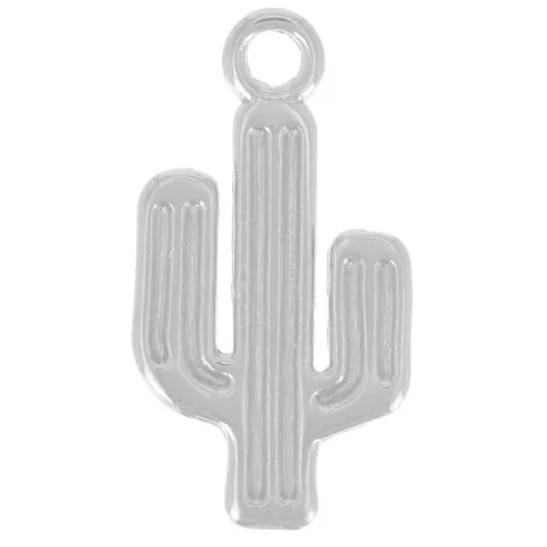 Colgante Cactus 25x13 mm - Chapado plateado fino envejecido x1